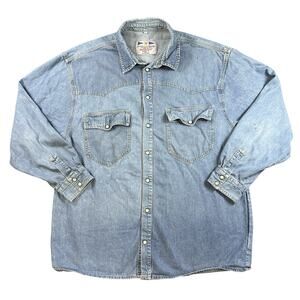 Brander Men’s Denim Shirt Large Long Sleeve Snap Button Western Workwear
